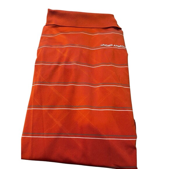 UNDER ARMOUR Polo Shirt Loose Heat Gear Large Men's Orange Short Sleeve Logo - Picture 2 of 3